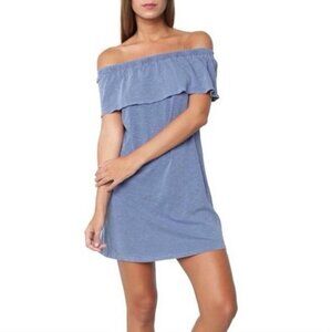 NWOT Anthropologie Sundry Off Shoulder Ruffle Smock Dress Blue Size 3 Large